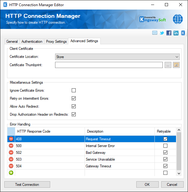 SSIS HTTP connection - advanced settings